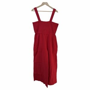 Quince Organic Cotton Gauze Smocked Wide Leg Jumpsuit Size XL Wild Cherry NWOT